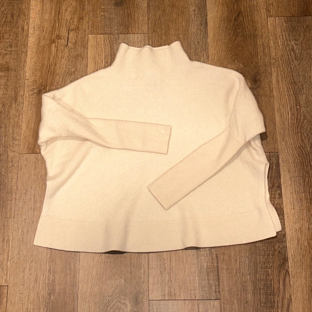 Maeve Anthropology 100% Cashmere Mock Neck Boxy Sweater Cream XS Quiet Luxury